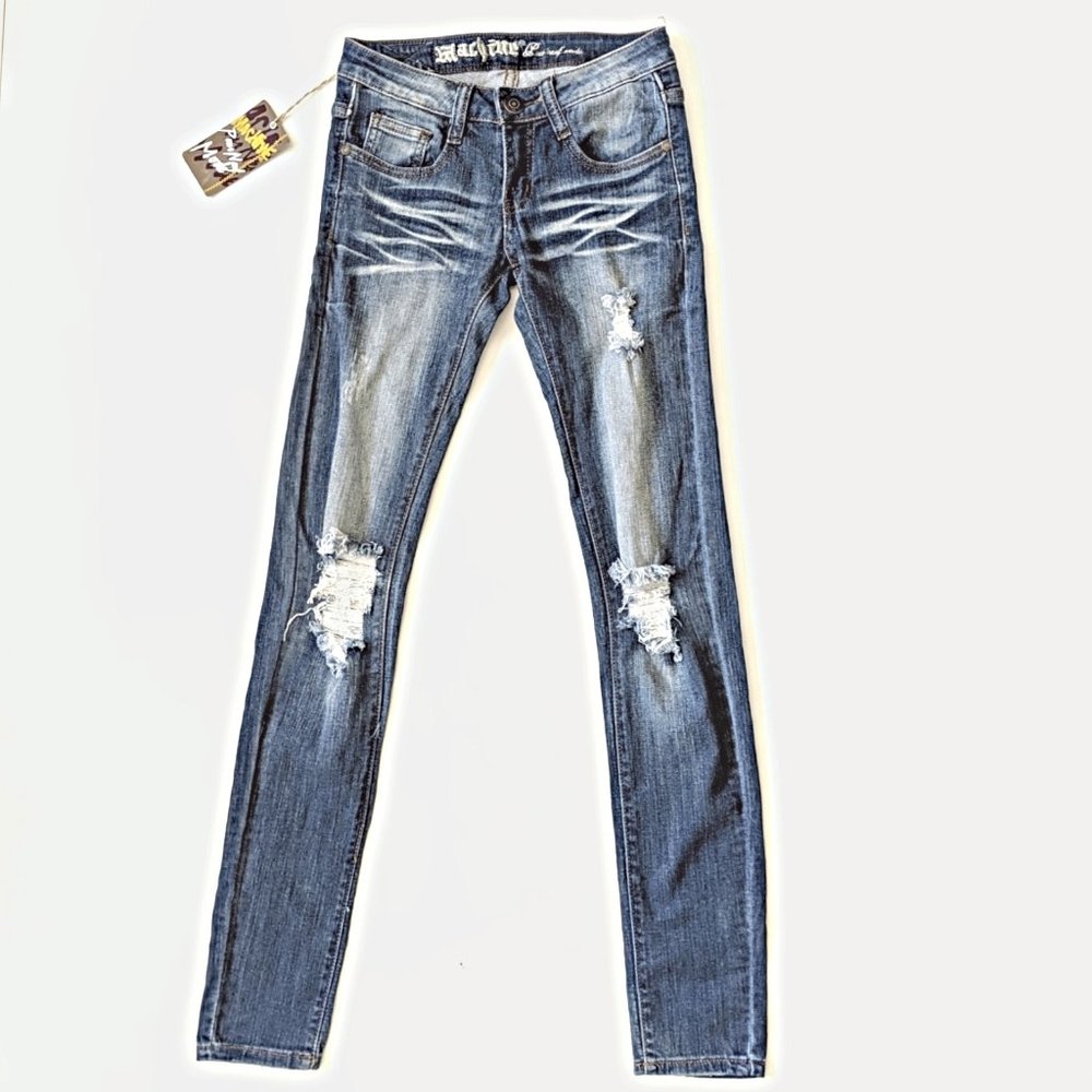 NWT Machine Distressed Medium Wash Low Rise Jeans